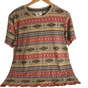 On the Byas Graphic Short Sleeve Tribal Print Multi Color Top Size Extra Large